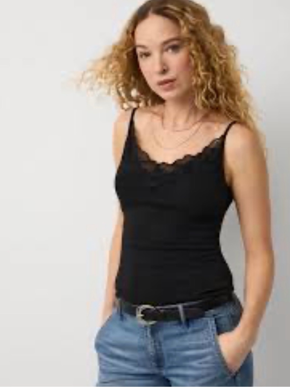 White House Black Market Black Lace Trim Cami Size Small Layer Tank Top
